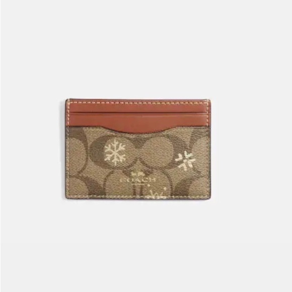 Coach Card Case In Signature Canvas With Snowflake Print - Picture 1 of 3